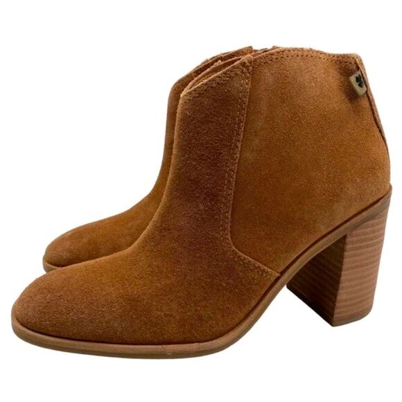 Lucky Brand Boots Pellyon Brown Suede Leather Block Heel Ankle Casual Size 7.5 - Picture 1 of 7